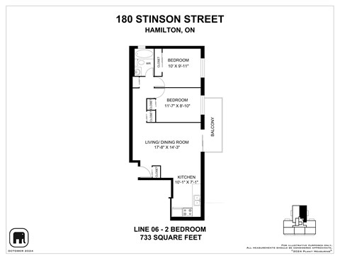 Floor plan for 2 beds, 1 bath, 730 sqft